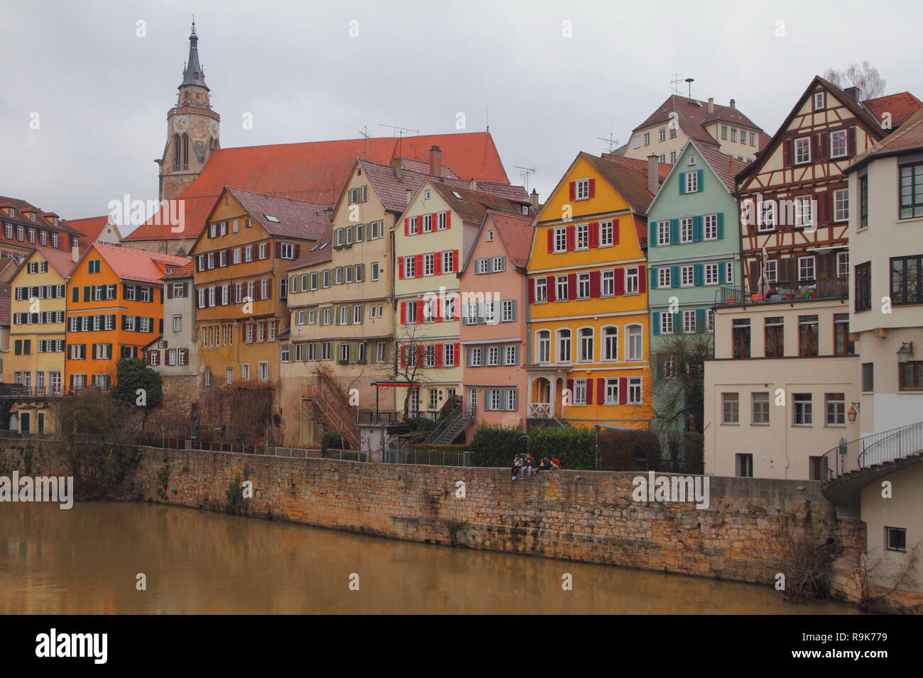 La rivière Neckar et la ville. Tubingen, Baden-Wurttemberg, Allemagne Banque D'Images