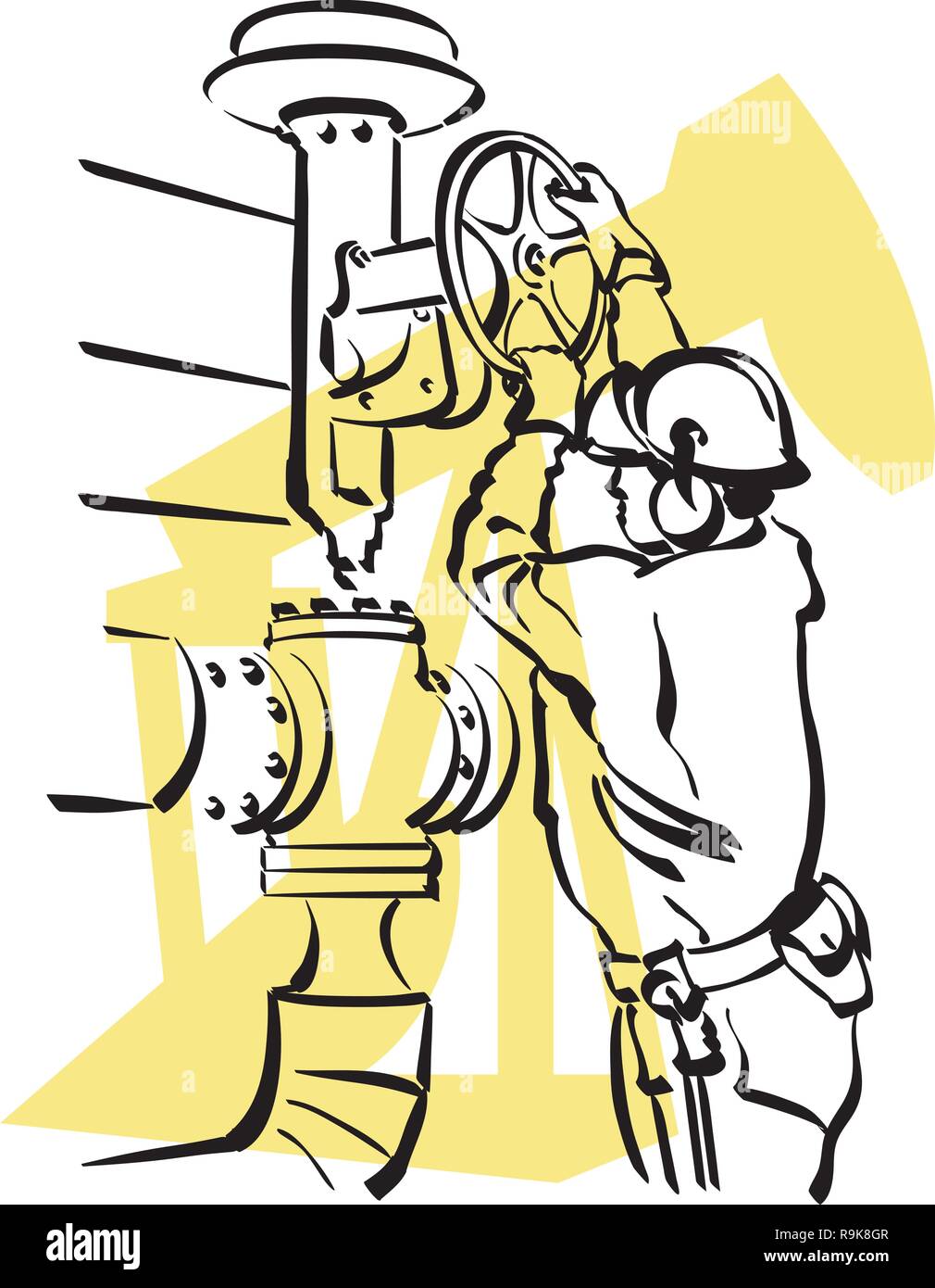 Illustration d'un travailleur d'huile à l'œuvre dans une plate-forme pétrolière Illustration de Vecteur