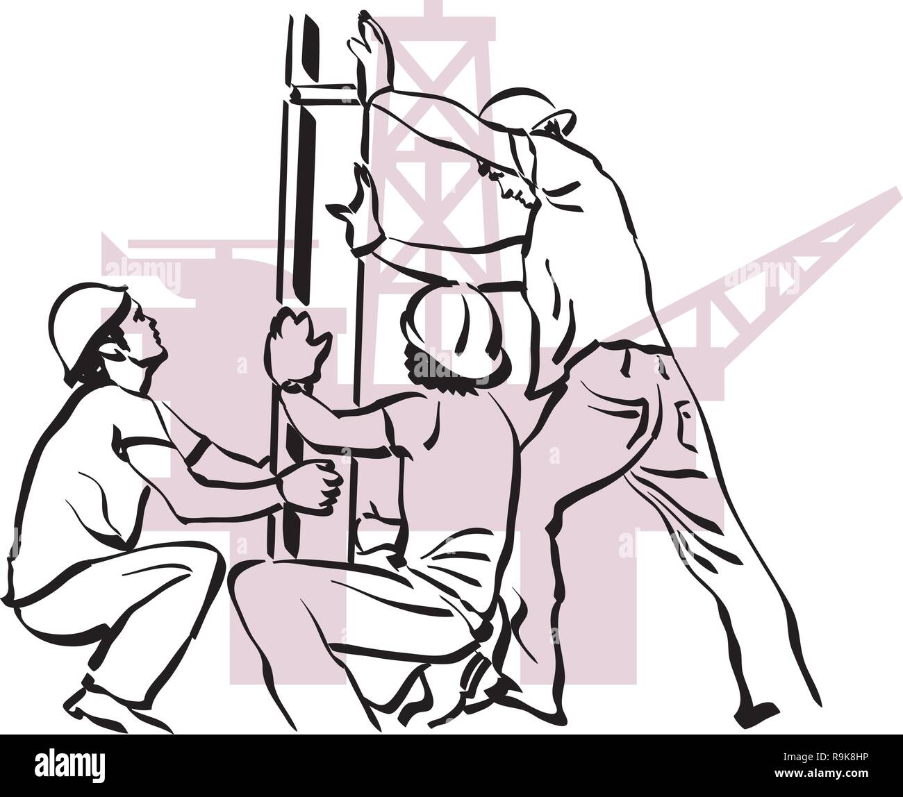 Illustration d'un travailleur d'huile à l'œuvre dans une plate-forme pétrolière Illustration de Vecteur