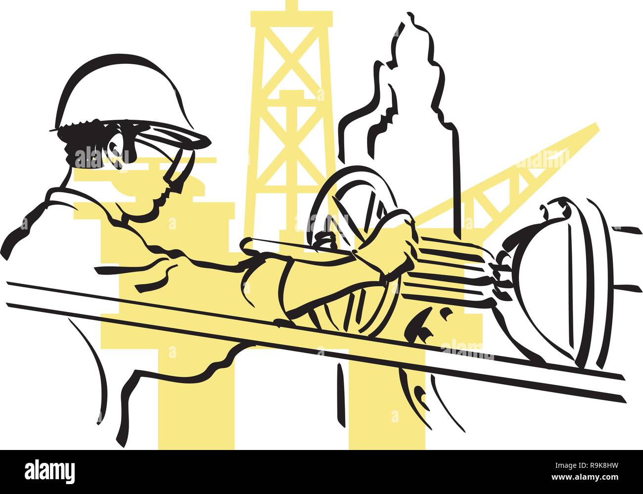 Illustration d'un travailleur d'huile à l'œuvre dans une plate-forme pétrolière Illustration de Vecteur
