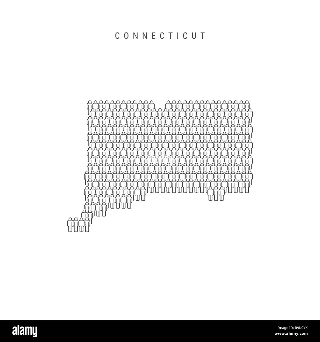 Personnes Plan de New York, Département d'État. Silhouette stylisée, les gens foule dans la forme d'une carte de l'Oregon. La population du Connecticut. Illustration Isol Banque D'Images