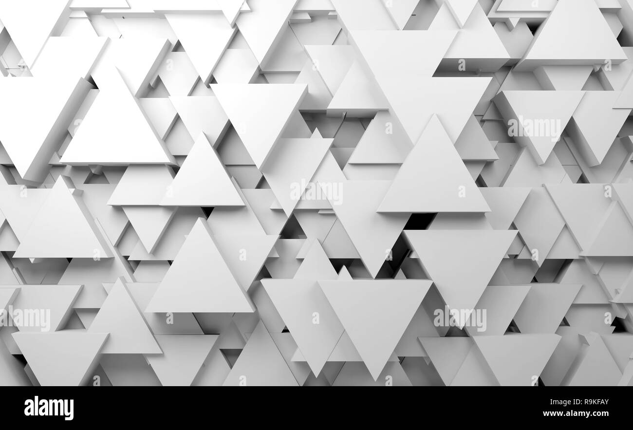 Résumé fond blanc avec motif triangles aléatoires, illustration 3D render Banque D'Images