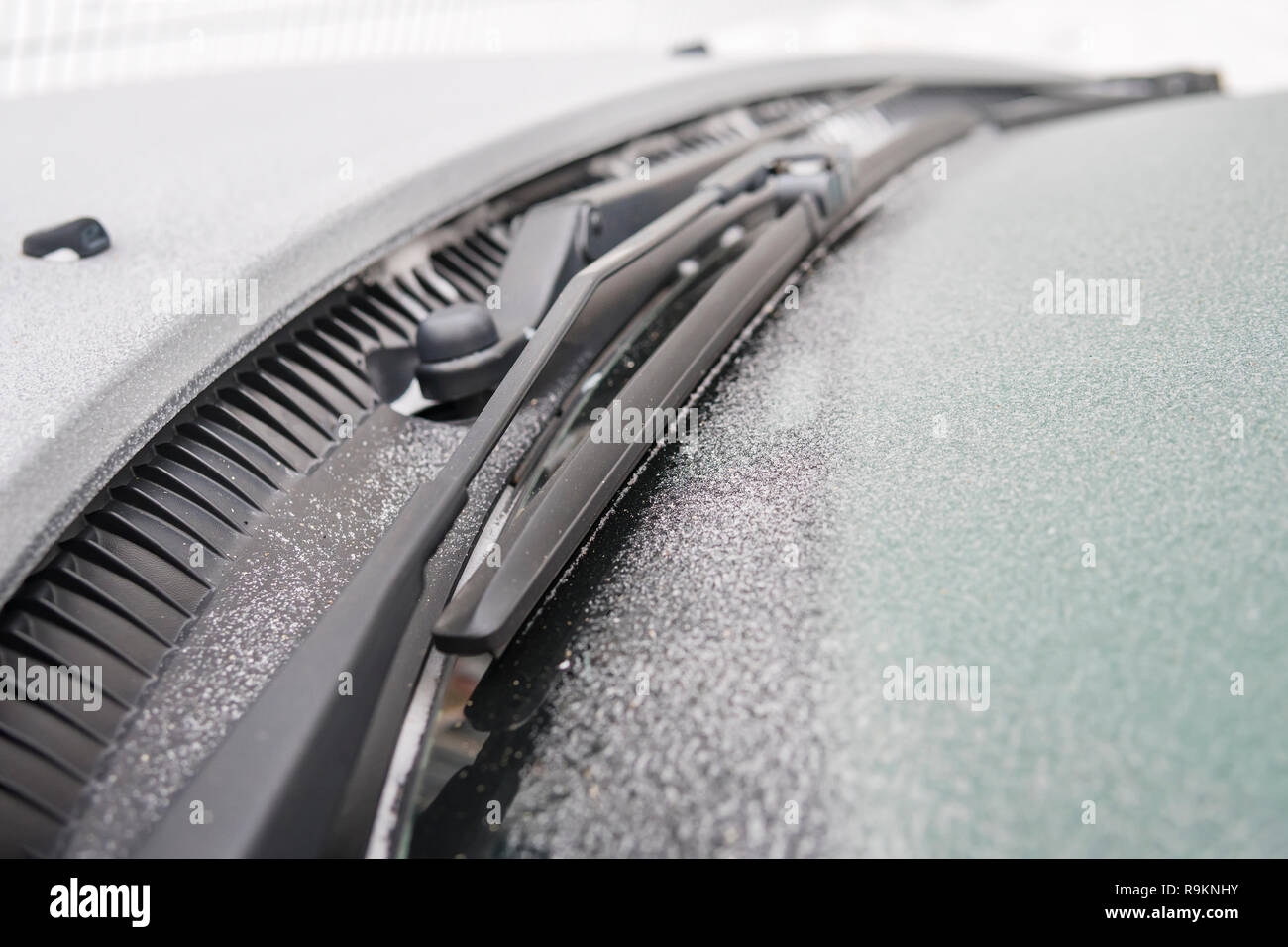 Location de janitor a gelé à la vitre de la voiture à basse température. Des problèmes avec la voiture en hiver Banque D'Images