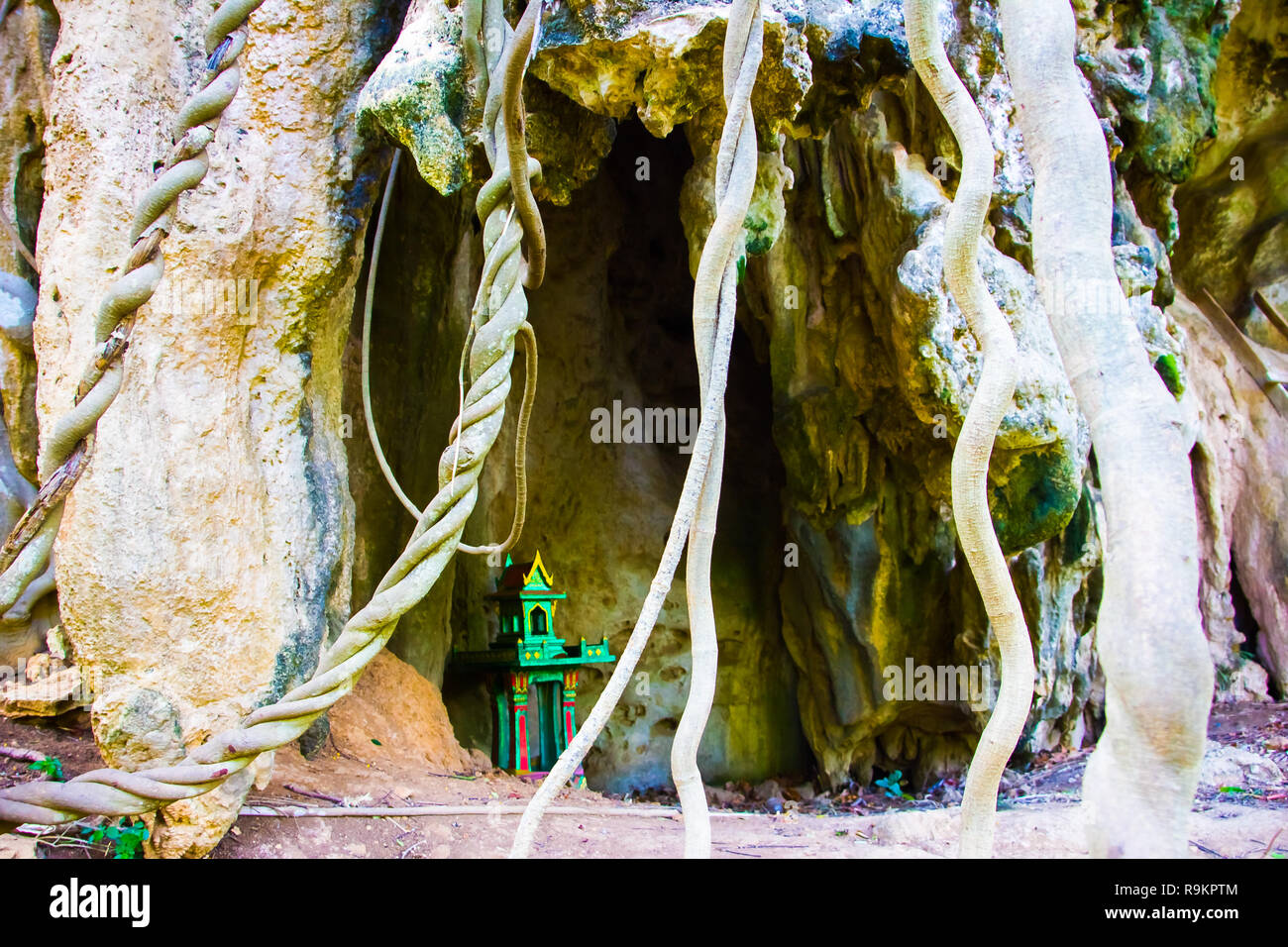Grotte et les racines des arbres, Railay Beach, Krabi en Thailande Banque D'Images