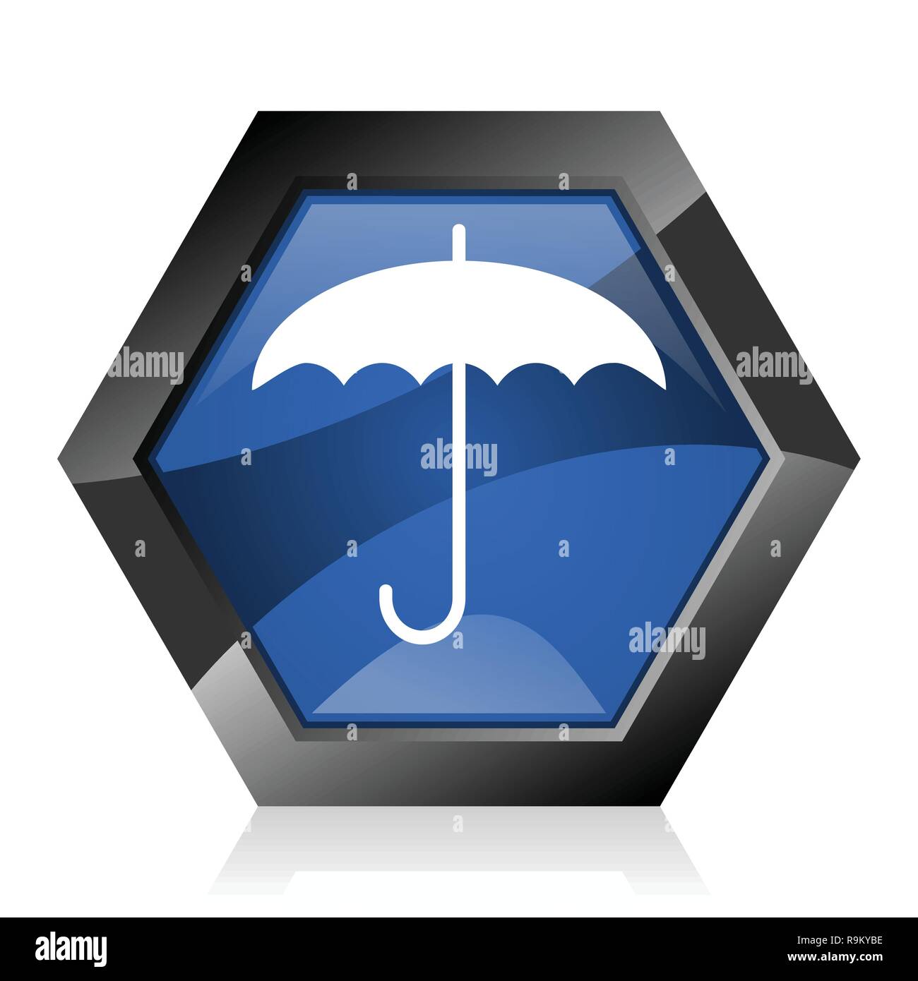 Brillant bleu foncé parapluie géométrique hexagonale diamond vector icône web avec réflexion sur fond blanc. Design moderne bouton internet hexagonal. Illustration de Vecteur