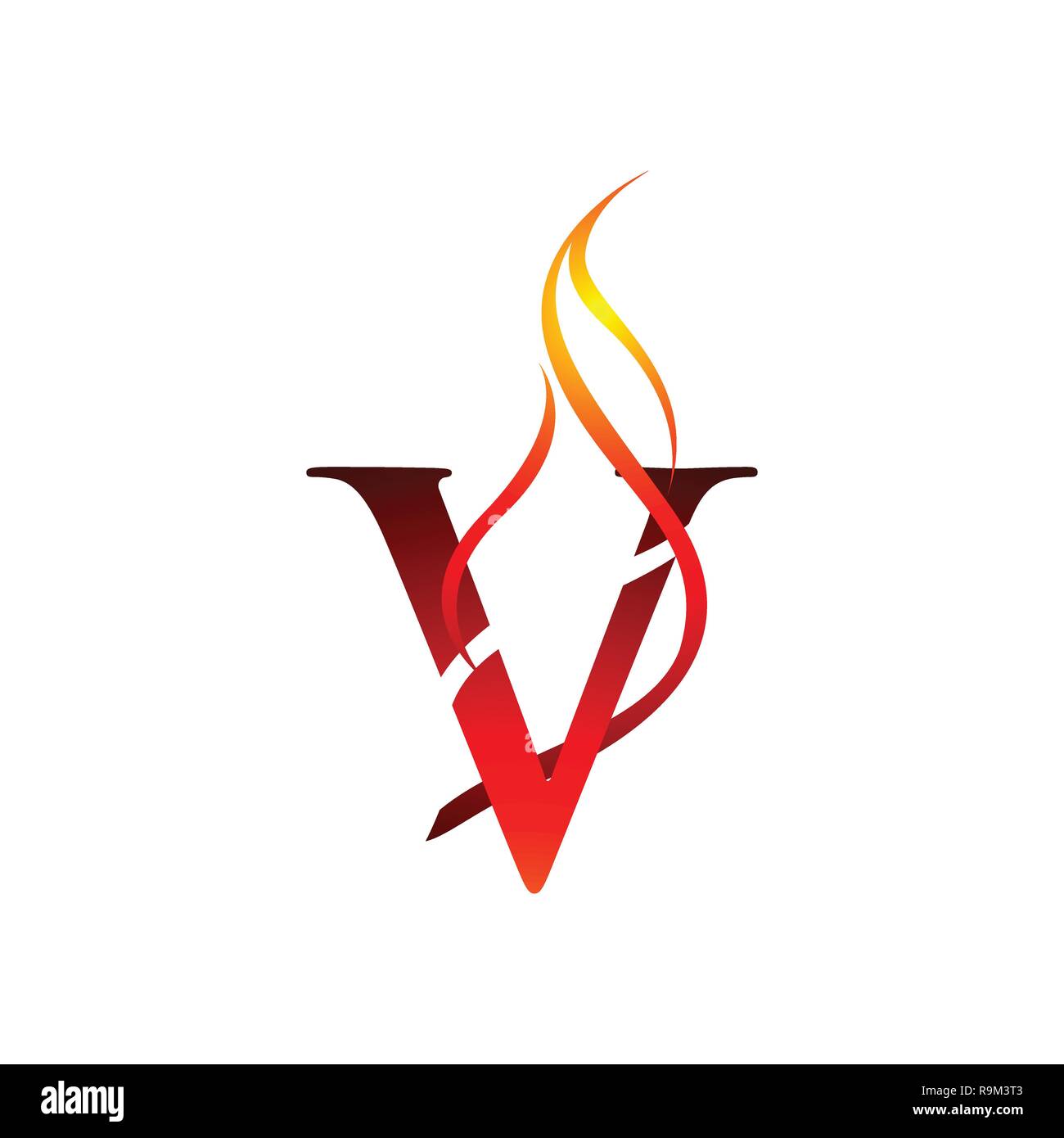 Lettre V initial de conception de logo de la flamme. Logo feu Concept Lettrage vecteur. Illustration de Vecteur