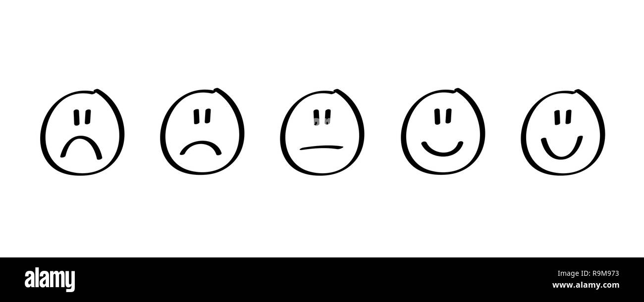 Évaluation de la satisfaction des clients noirs handdrawn en forme d'émotions vector illustration Illustration de Vecteur