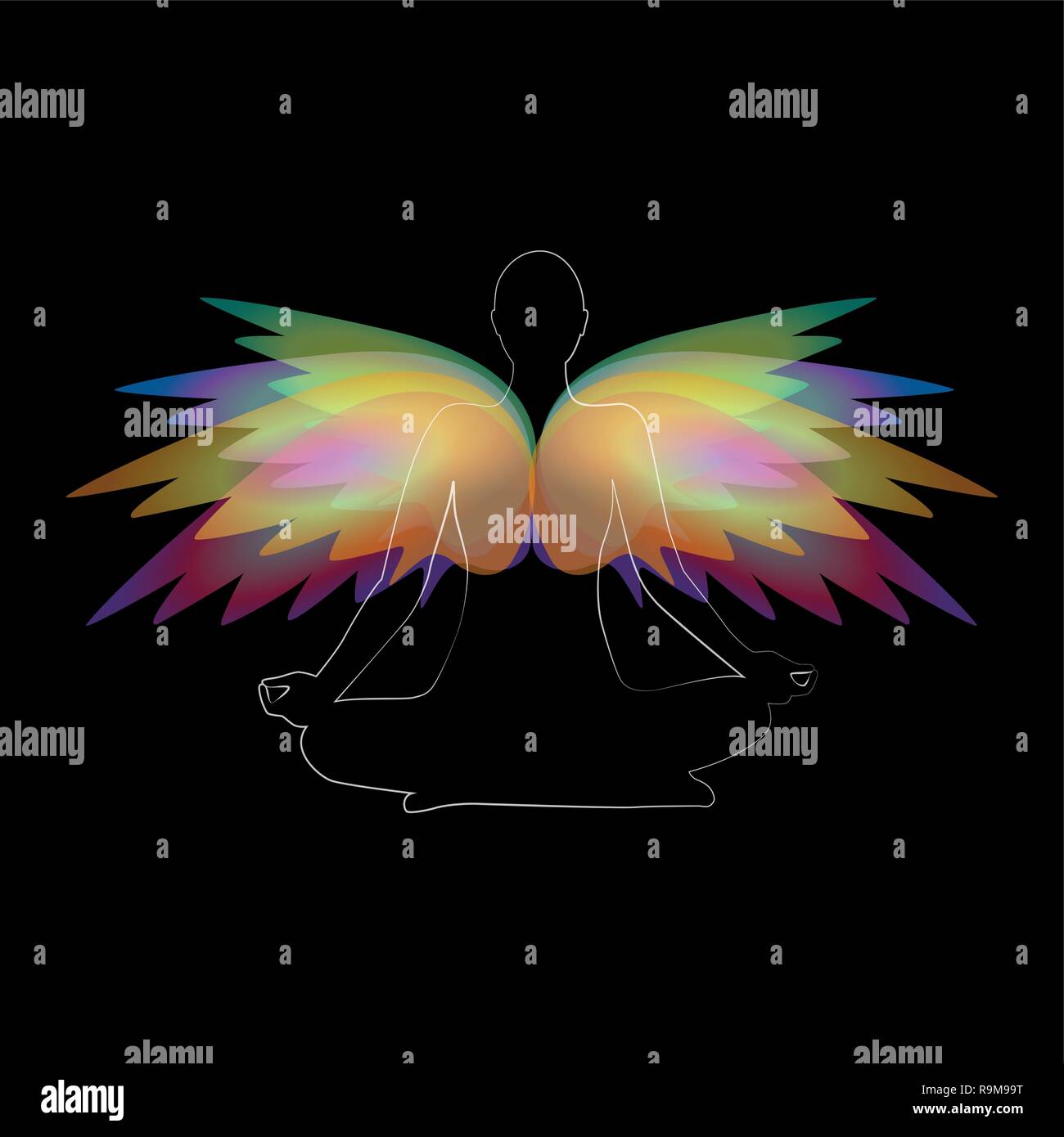 Méditation yoga personne avec ailes colorées illustration vecteur EPS10 Illustration de Vecteur