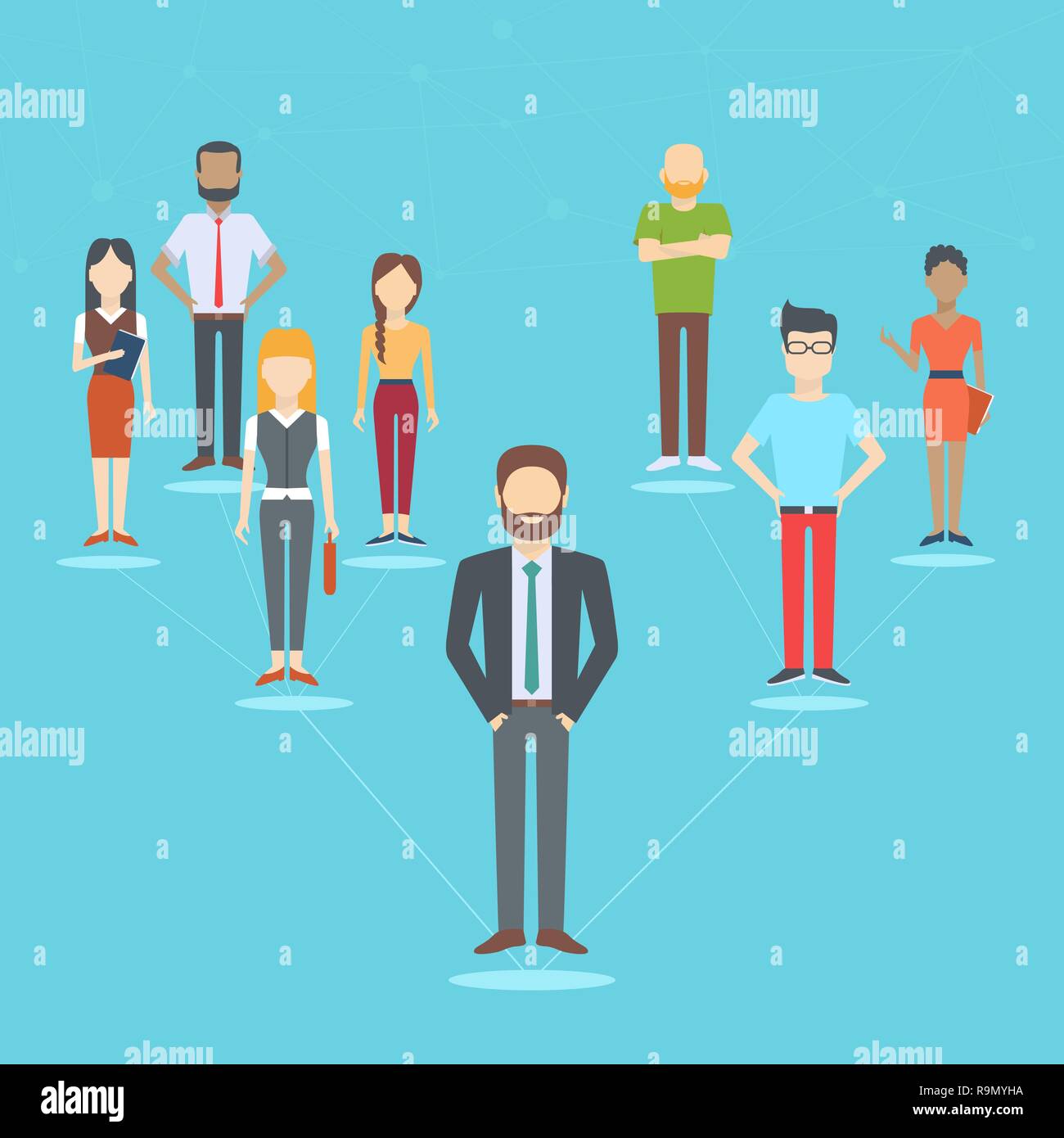 Ensemble de gens d'affaires, collection de personnages divers connectés en réseau dans télévision cartoon style, vector illustration Illustration de Vecteur
