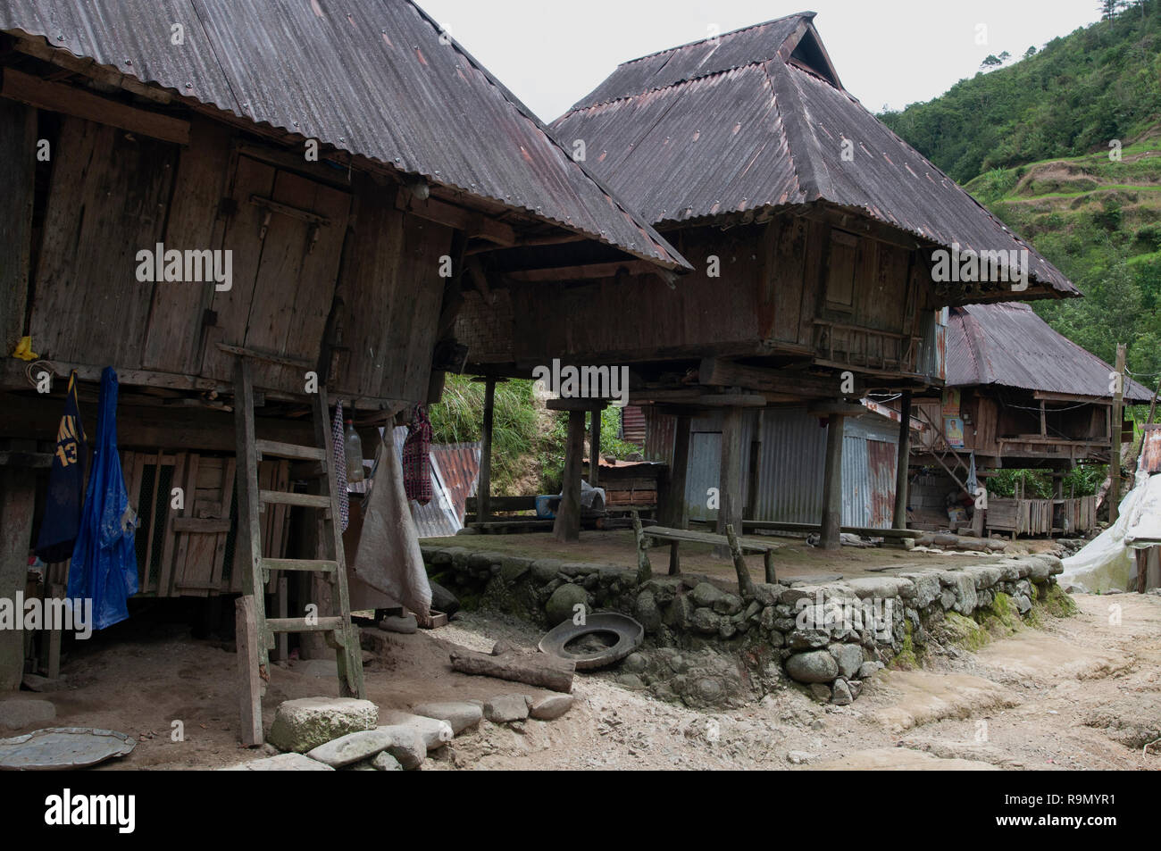 Maisons en bois traditionnelles à Banaue Rice Terraces, Province d'Ifugao, Cordillera, Luzon, Philippines, Asie, Asie du Sud, UNESCO World Heritage Banque D'Images