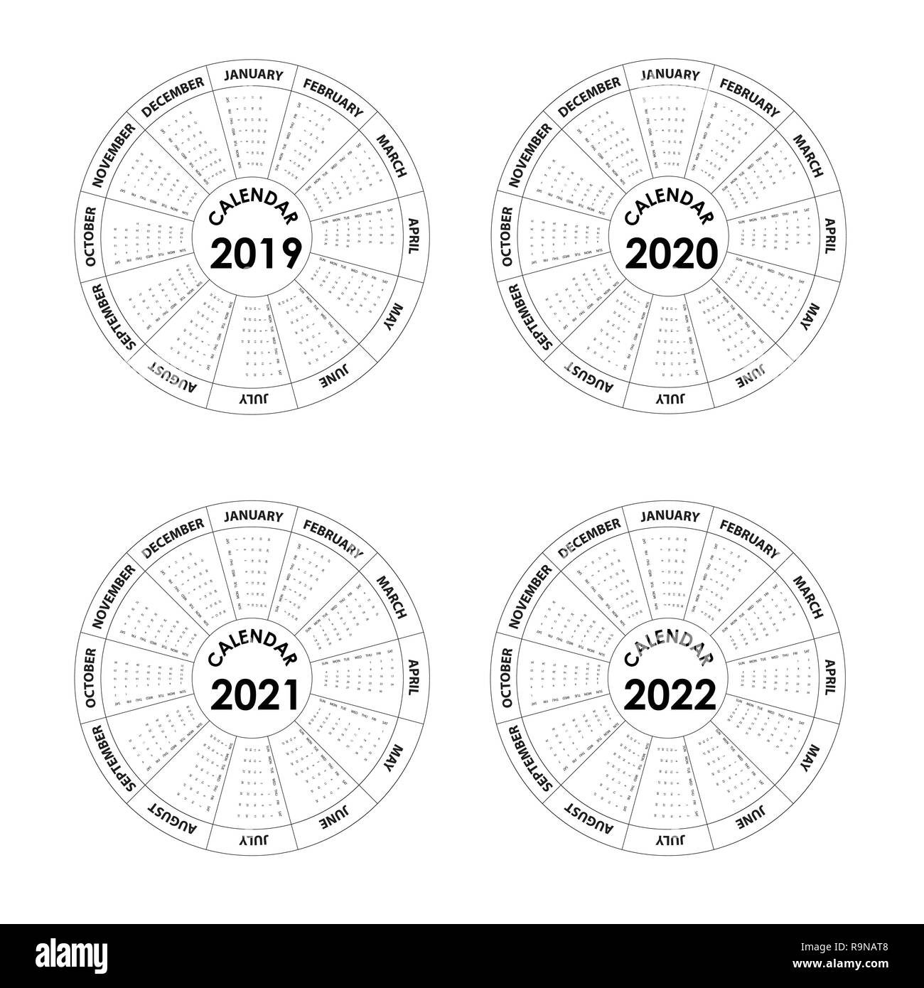Calendrier 2019, 2020, 2021 et 2022 modèle Agenda.design.Calendrier Calendrier de l'année modèle de vecteur conception.Vector illustration. Illustration de Vecteur
