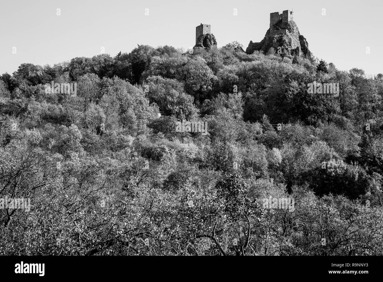 Paysage d'automne en Bohême dominant les ruines d'un château médiéval sur une colline haute et rock. Monument historique de la République tchèque et un populaire Banque D'Images