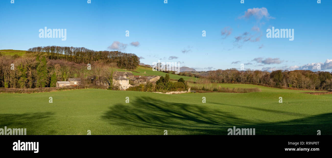 La vue sur les champs vers Chalet Tarn et forge, juste à l'extérieur vert penny Bridge en Cumbria. Fujifilm X-T3, Fujinon 18-55mm f2.8-4.0 @ 55mm, Banque D'Images