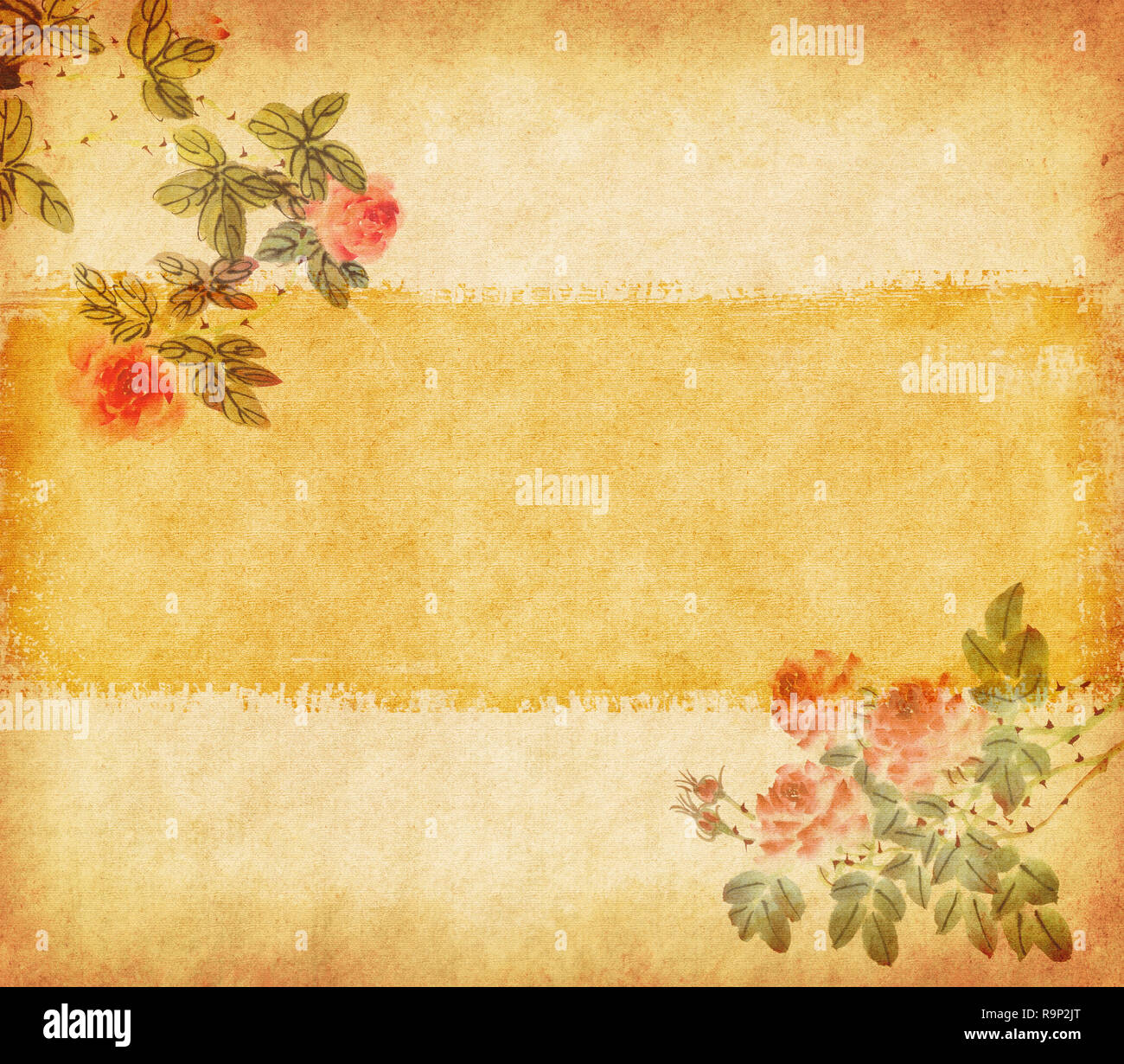 Peinture Traditionnelle Chinoise De Rose Fleur Sur Vieux