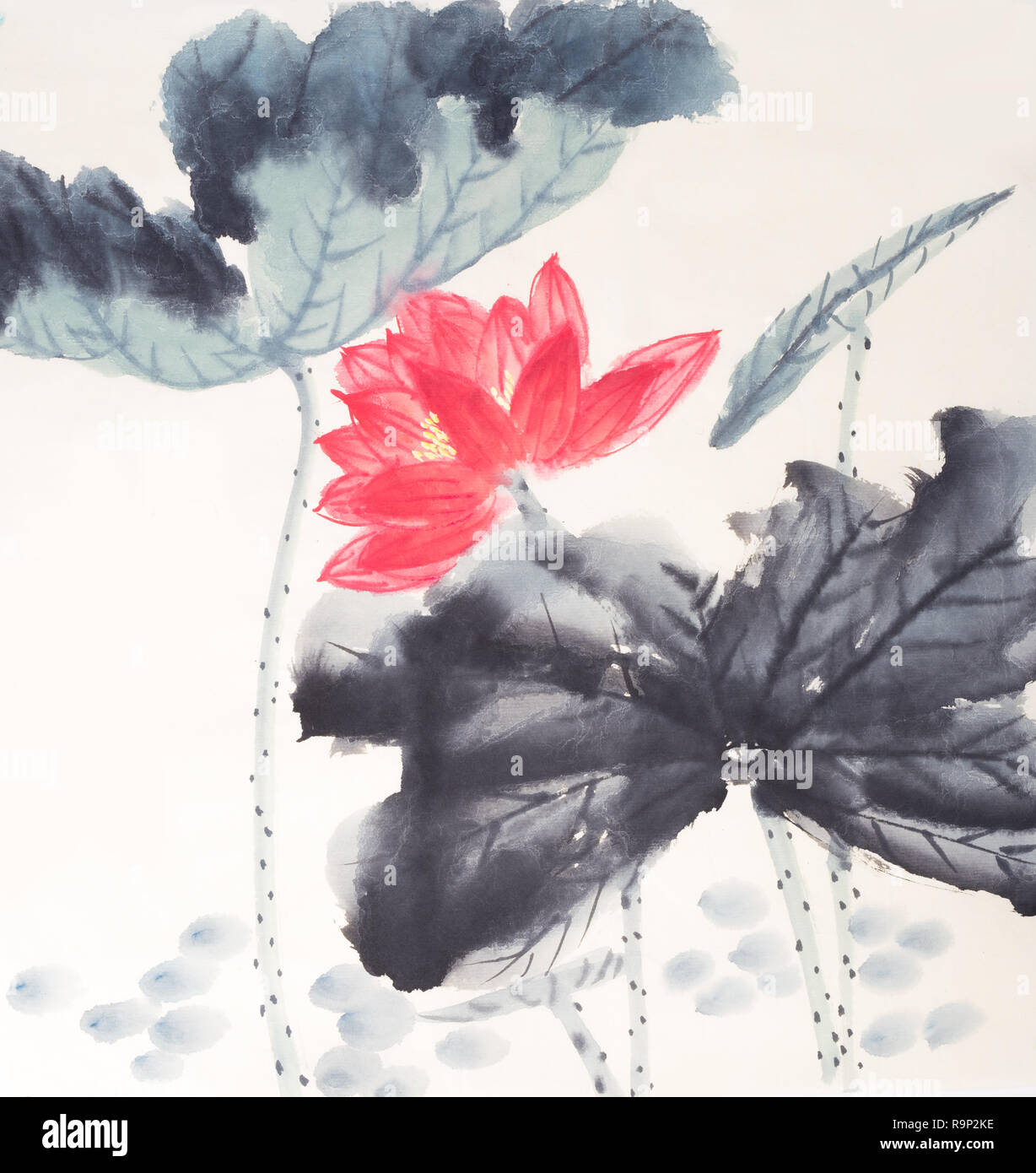 Peinture chinoise d'un Lotus Banque D'Images
