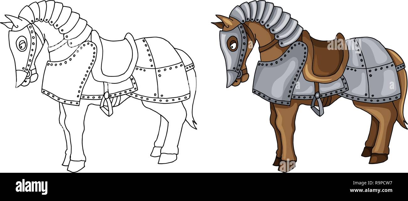 Personnage de cheval de guerre en armure illustration isolé sur fond blanc Illustration de Vecteur