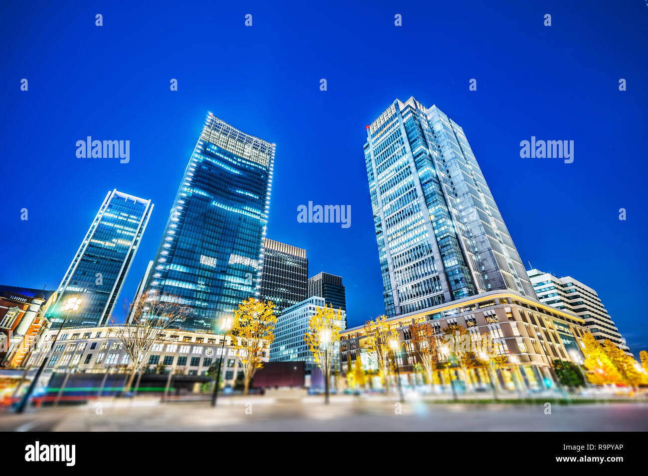 Concept d'affaires de l'Asie de l'immobilier et de la construction de l'entreprise - à la vue d'urbain panoramique vue sur la ville dans le cadre de blue night à Tokyo, Jap Banque D'Images