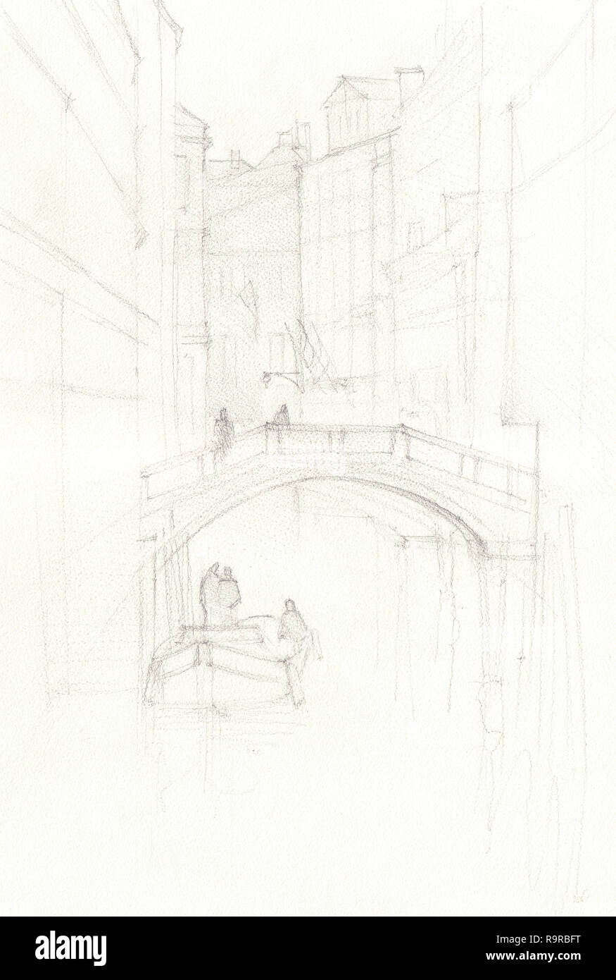 La ville de Venise à la main, crayon illustration Banque D'Images