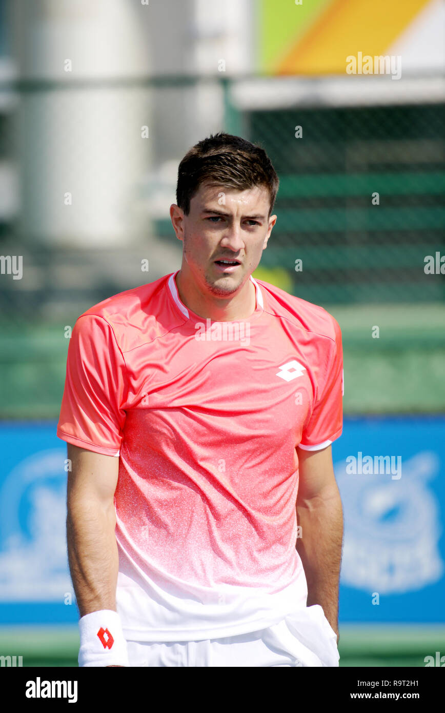 Pune, Inde. 29 décembre 2018. Ofner Sebastian de l'Autriche dans l'action dans le premier tour de la qualification des célibataires compétition à Tata ouvrir le tournoi de tennis ATP de Maharashtra à Pune, en Inde. Credit : Karunesh Johri/Alamy Live News Banque D'Images