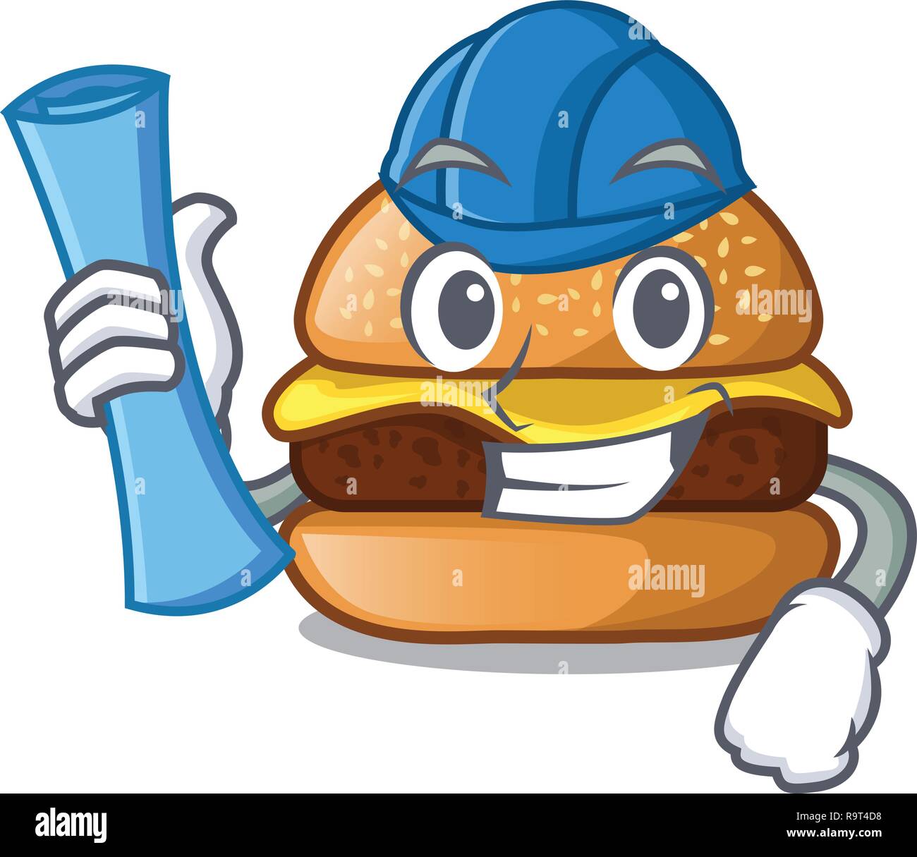 Burger savoureux fromage de l'architecte sur la table de caractères Illustration de Vecteur
