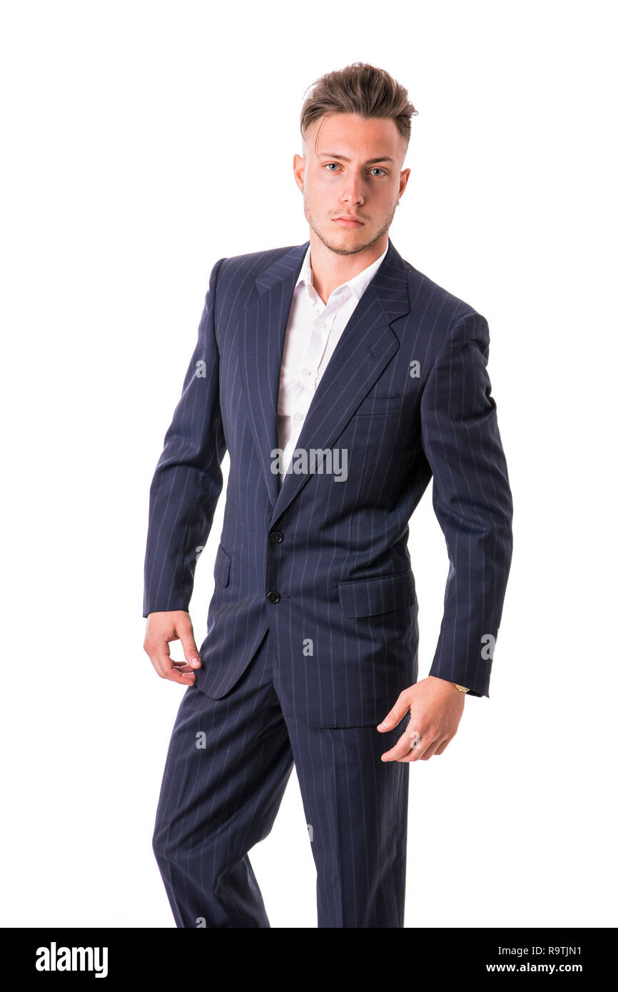 Jeune homme élégant costume d'affaires avec en studio Banque D'Images