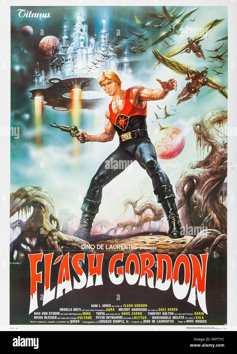 Flash Gordon (1980), Titanus Poster Italien Sam J. Jones référence #  33635 Fichier 895THA Banque D'Images