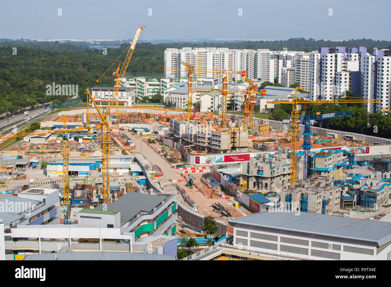 Perspective aérienne de la construction d'HDB Housing Estate, à Bukit Panjang, Singapour. Banque D'Images