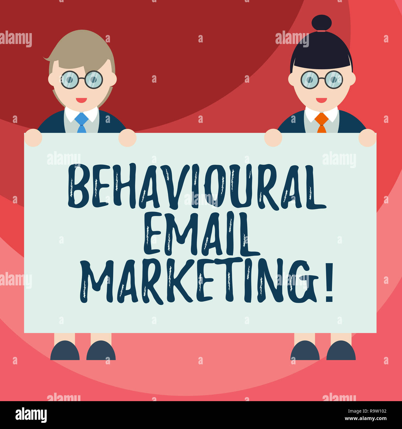 Signe texte montrant Email Marketing comportemental. Photo conceptuelle de base stratégie de message de déclenchement customercentric Hommes et femmes en uniforme debout Ho Banque D'Images