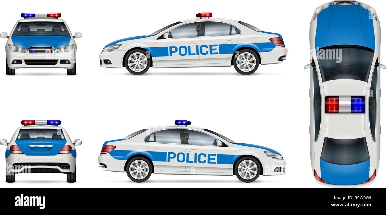 Voiture de police vector immersive sur fond blanc. Tous les éléments ...
