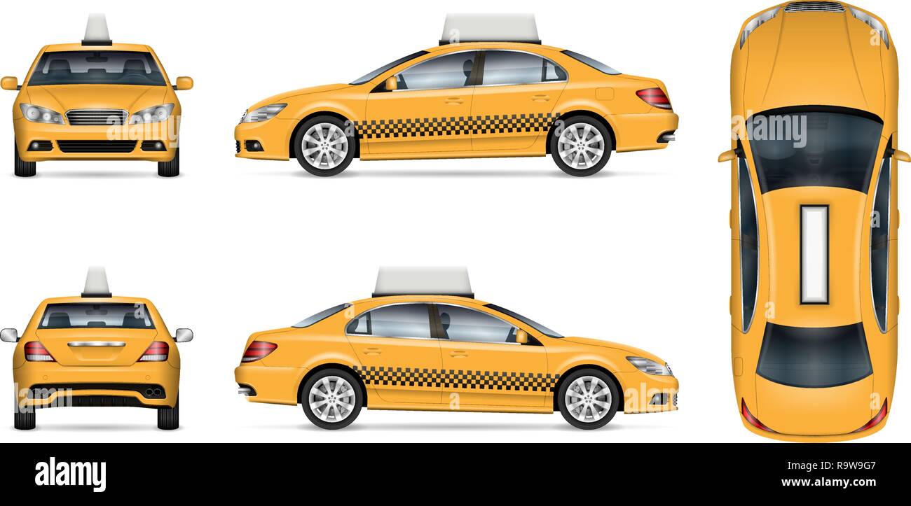 Taxi Voiture maquette vectorielle sur fond blanc pour l'image de marque du véhicule, à l'image de marque et de la publicité. Montage facile et repeindre. Illustration de Vecteur