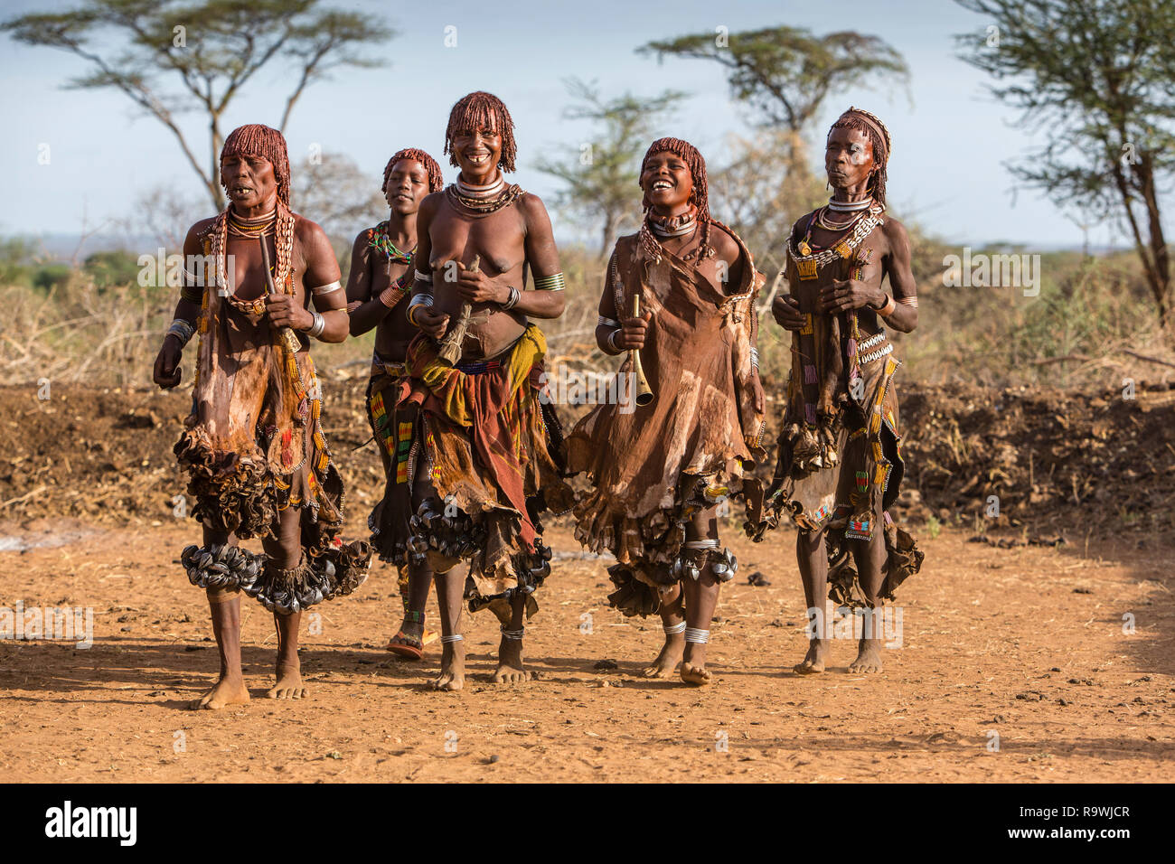Cérémonie de la tribu Hamar Vallée de l'Omo, Ethiopie Banque D'Images