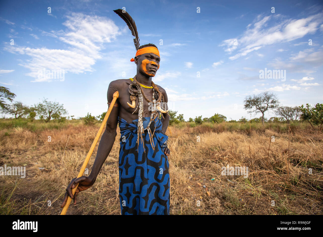 Guerrier de la tribu Mursi Vallée de l'Omo, Ethiopie Banque D'Images