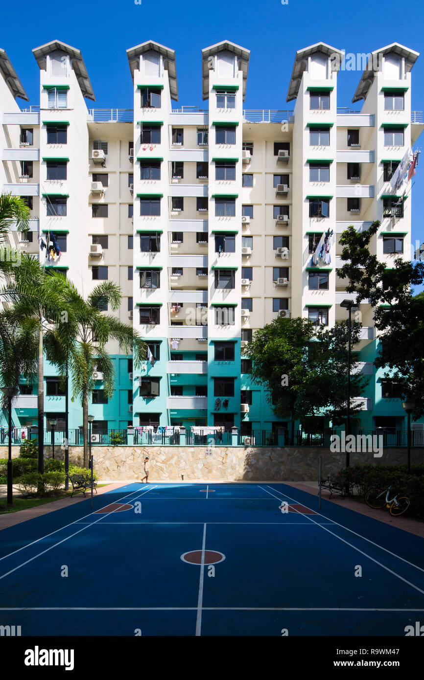 HDB Estate, court de badminton pour la famille et les amis pour les loisirs à Commonwealth Drive, Singapour. Banque D'Images