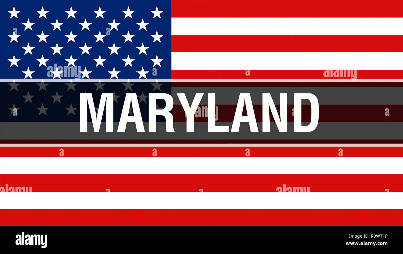 Maryland State sur un drapeau USA, rendu 3D arrière-plan. États-unis d'Amérique drapeaux dans le vent. Fier de brandir le drapeau américain, US Maryland State Banque D'Images