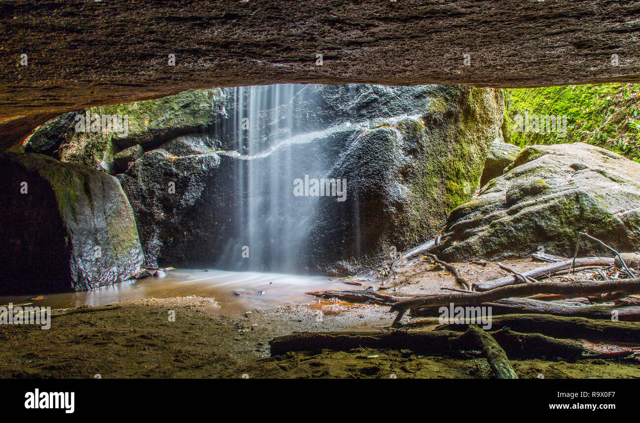 Randonnées via une grotte cachée dans la grande région de Cleveland, randonnée, excursion, fun, vert, forêt Banque D'Images