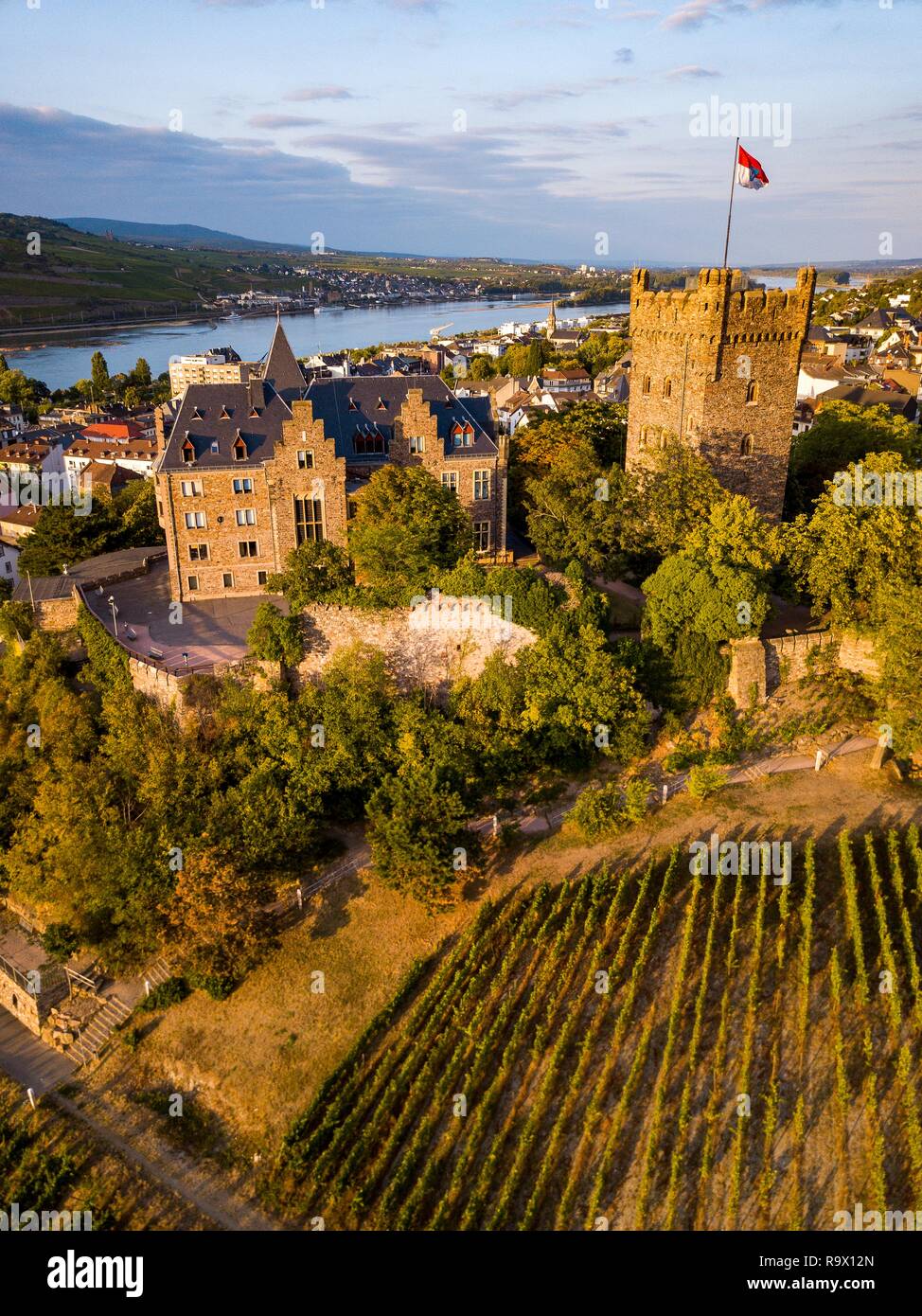 Bingen am Rhein, Vallée du Haut-Rhin moyen, l'UNESCO Patrimoine mondial, derrière, RŸdesheim Klopp, Château Banque D'Images