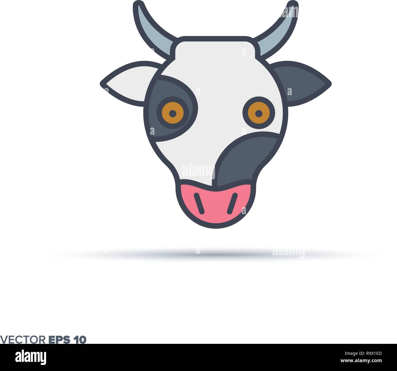 Vache mignon visage contours vector icon avec la couleur de remplissage. Animal drôle illustration. Illustration de Vecteur