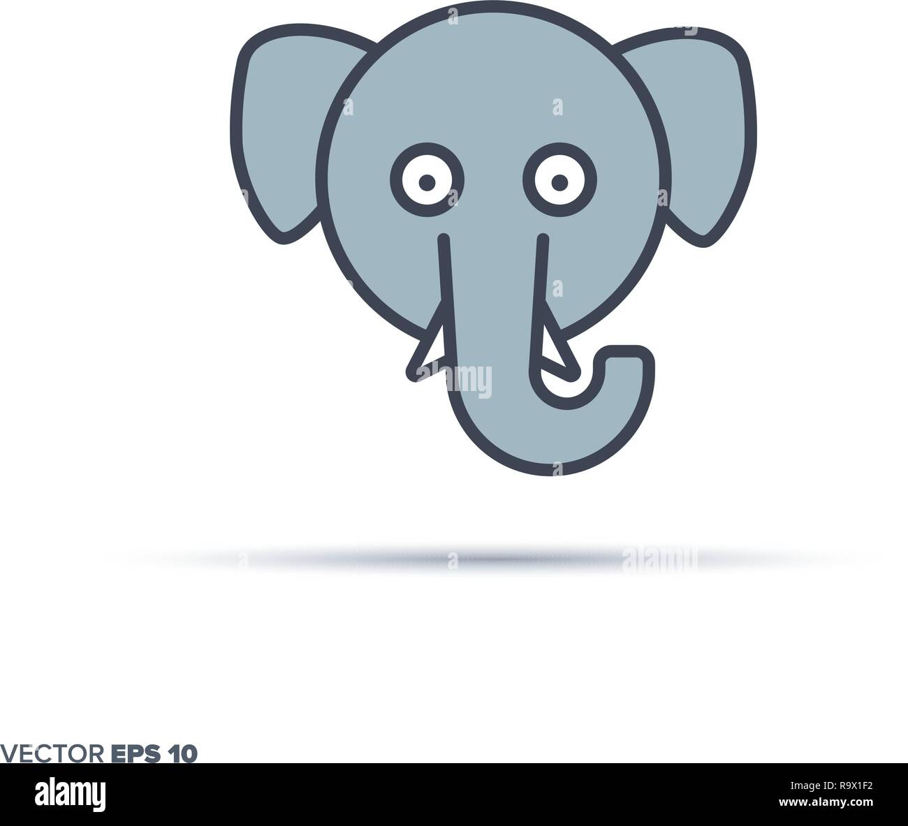 Éléphant mignon visage contours vector icon avec la couleur de remplissage. Animal drôle illustration. Illustration de Vecteur