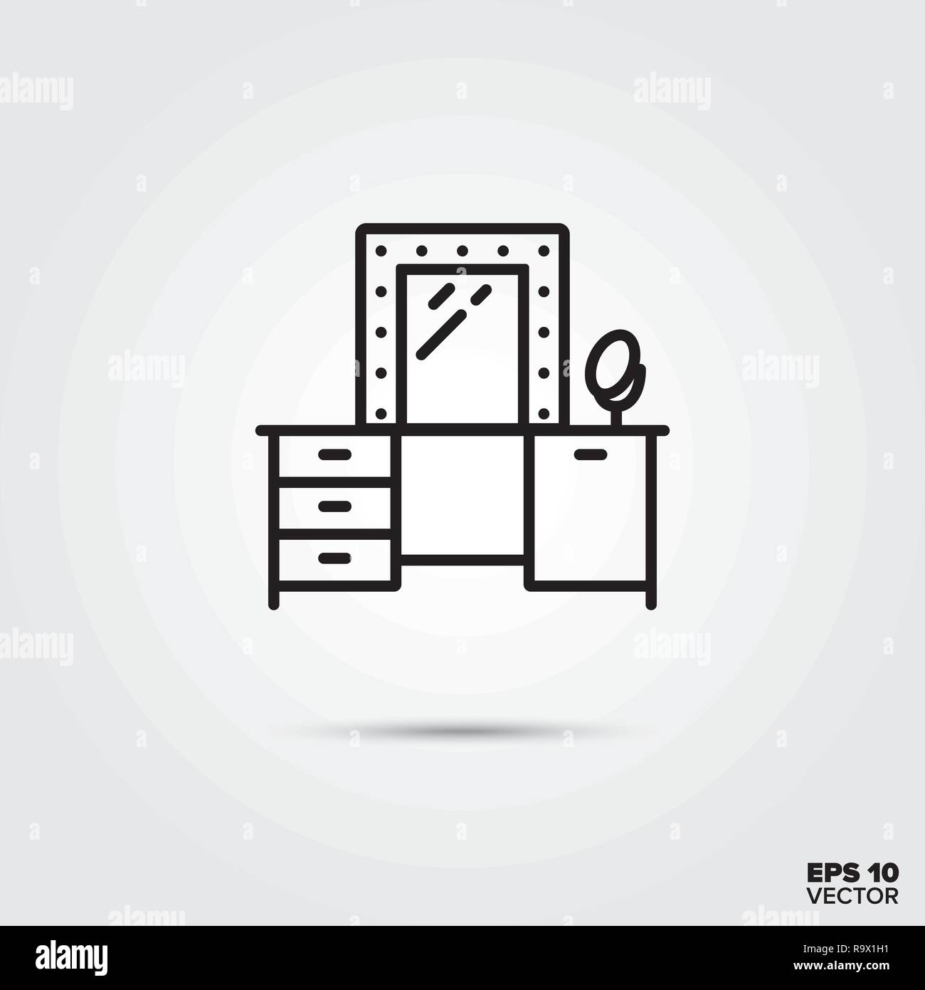 Commode avec miroir d'illustration vectorielle, l'icône de la ligne. Décoration de la maison et de l'intérieur du symbole. Illustration de Vecteur