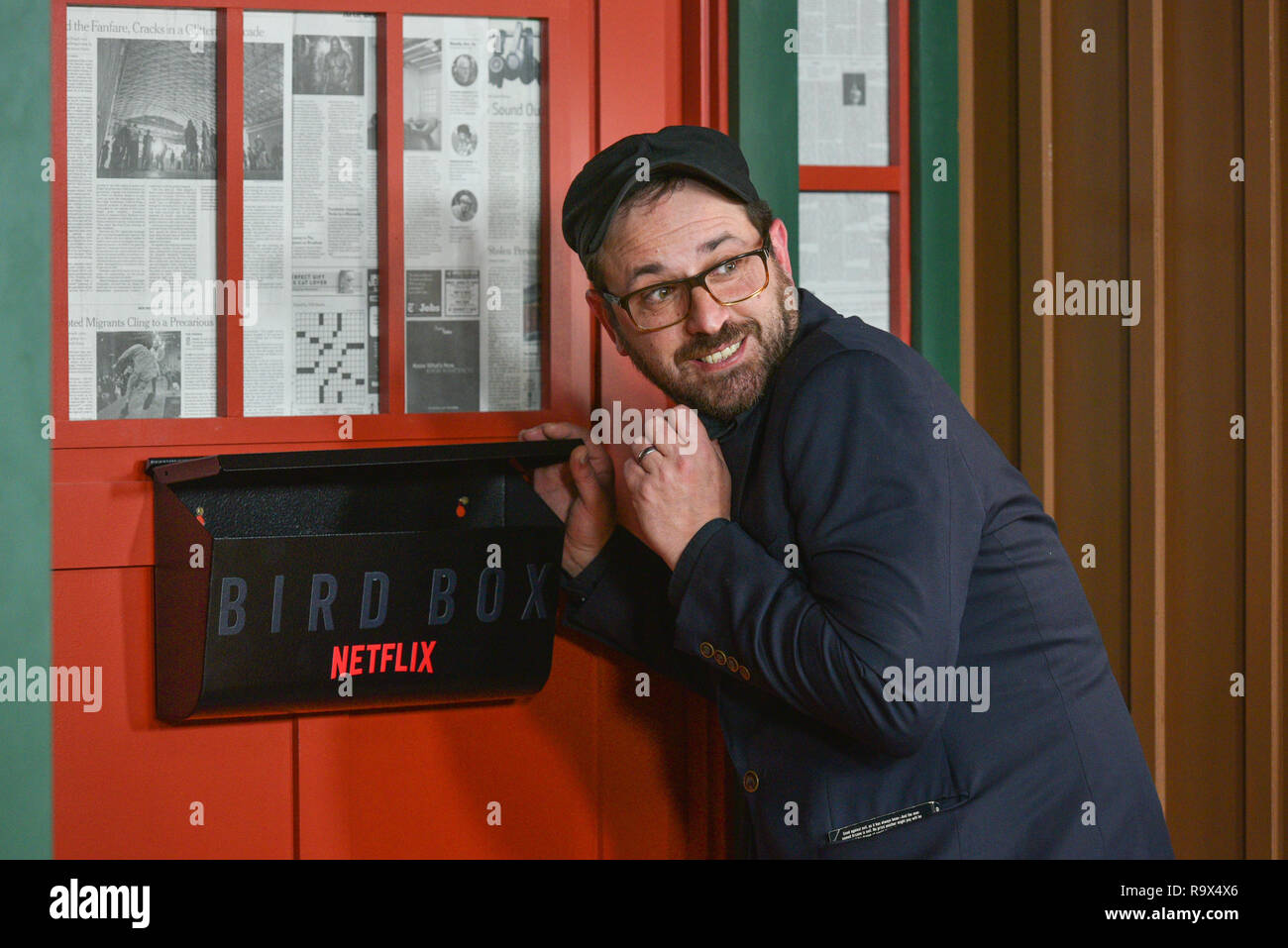 Malerman Josh assiste à la projection de New York 'Bird Box' à l'Alice Tully Hall, Lincoln Center le 17 décembre 2018 dans la ville de New York. Banque D'Images
