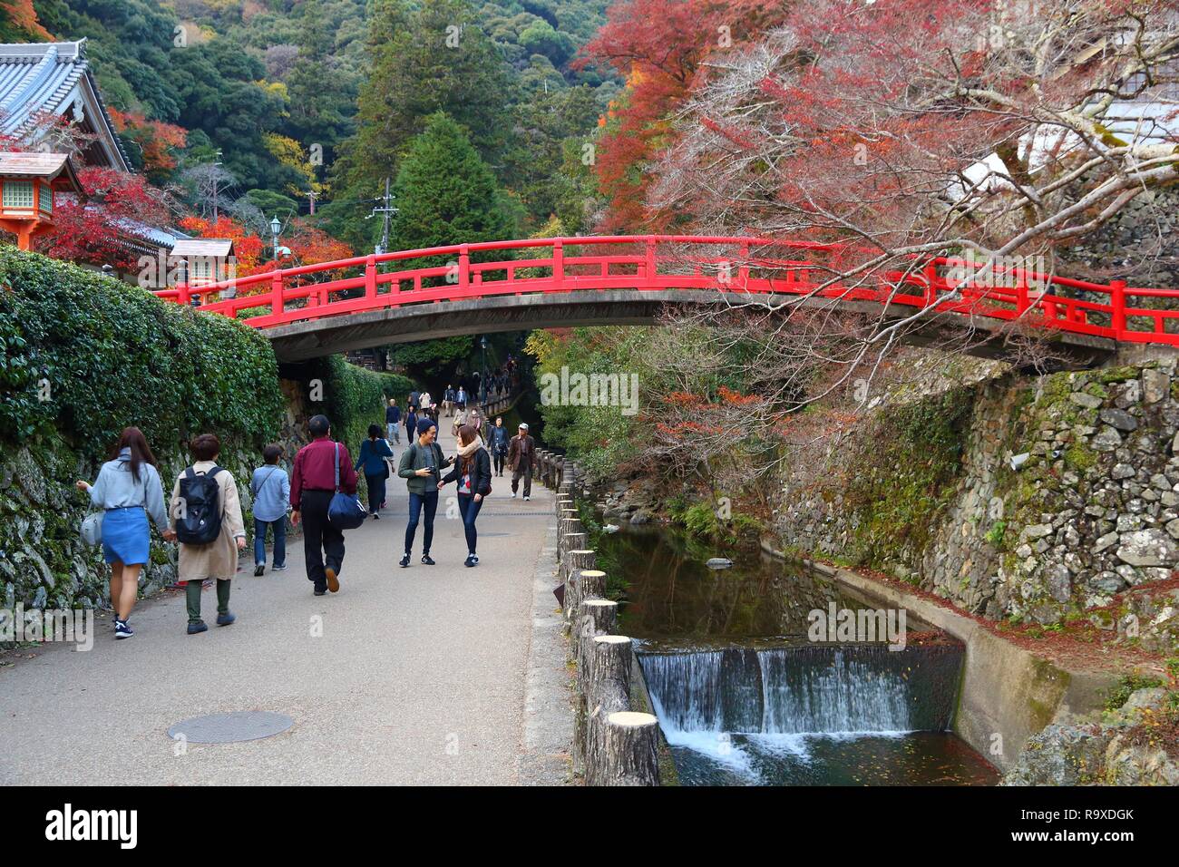 Le JAPON, MINOO - 22 NOVEMBRE 2016 : les visiteurs à l'ère Meiji no Mori Mino Parc Quasi-National près d'Osaka, au Japon. Le parc est connu pour ses spectaculaires de l'automne Banque D'Images