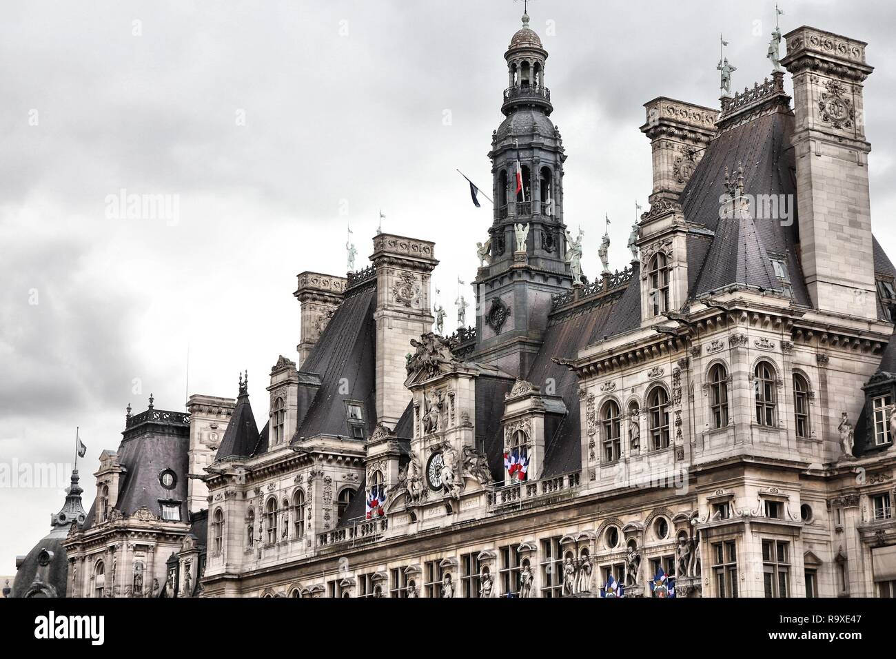 Paris, France - close-up de l'Hôtel de Ville (City Hall). UNESCO World Heritage Site. Banque D'Images