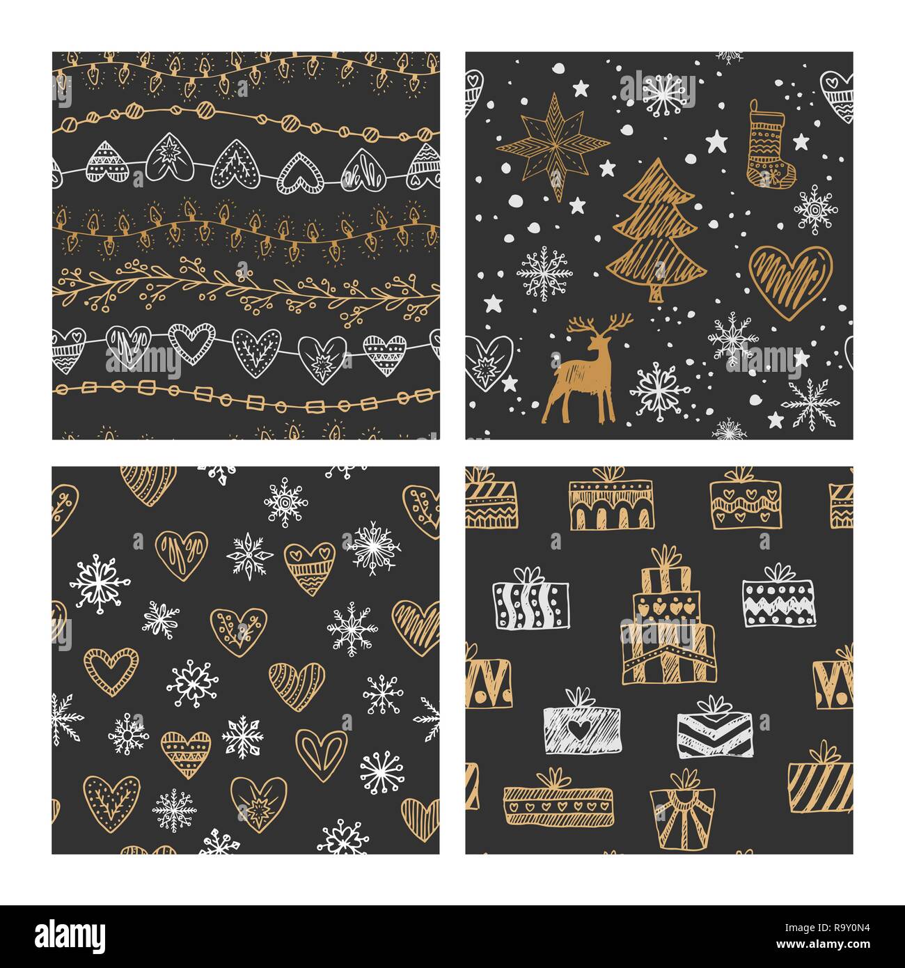 Beau Noël transparente et l'hiver, dessinée à la main. De nombreux éléments et les modèles de fête. Les graphiques vectoriels et l'illustration. Illustration de Vecteur