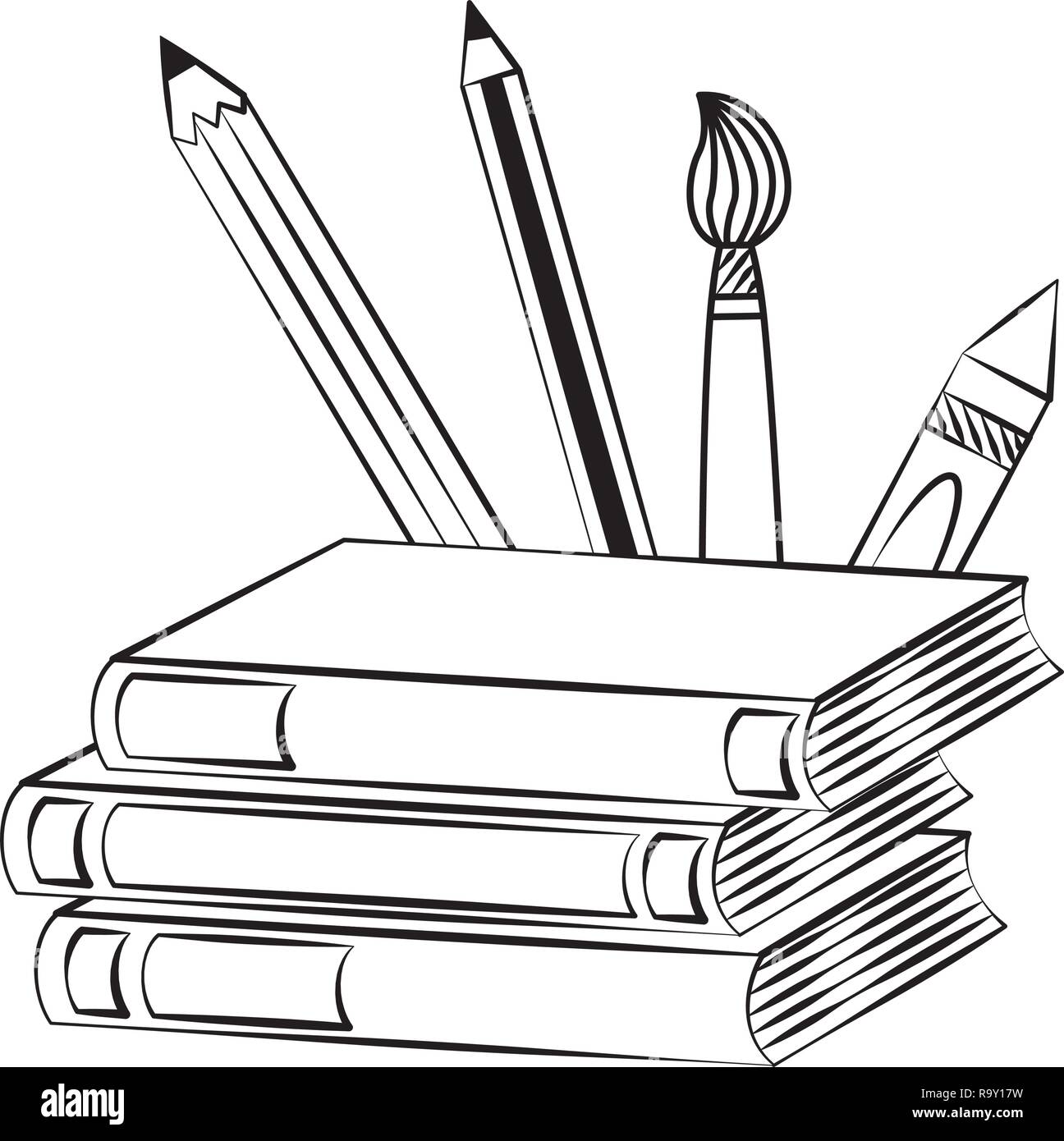 Crayons livres retour brosse Illustration de Vecteur