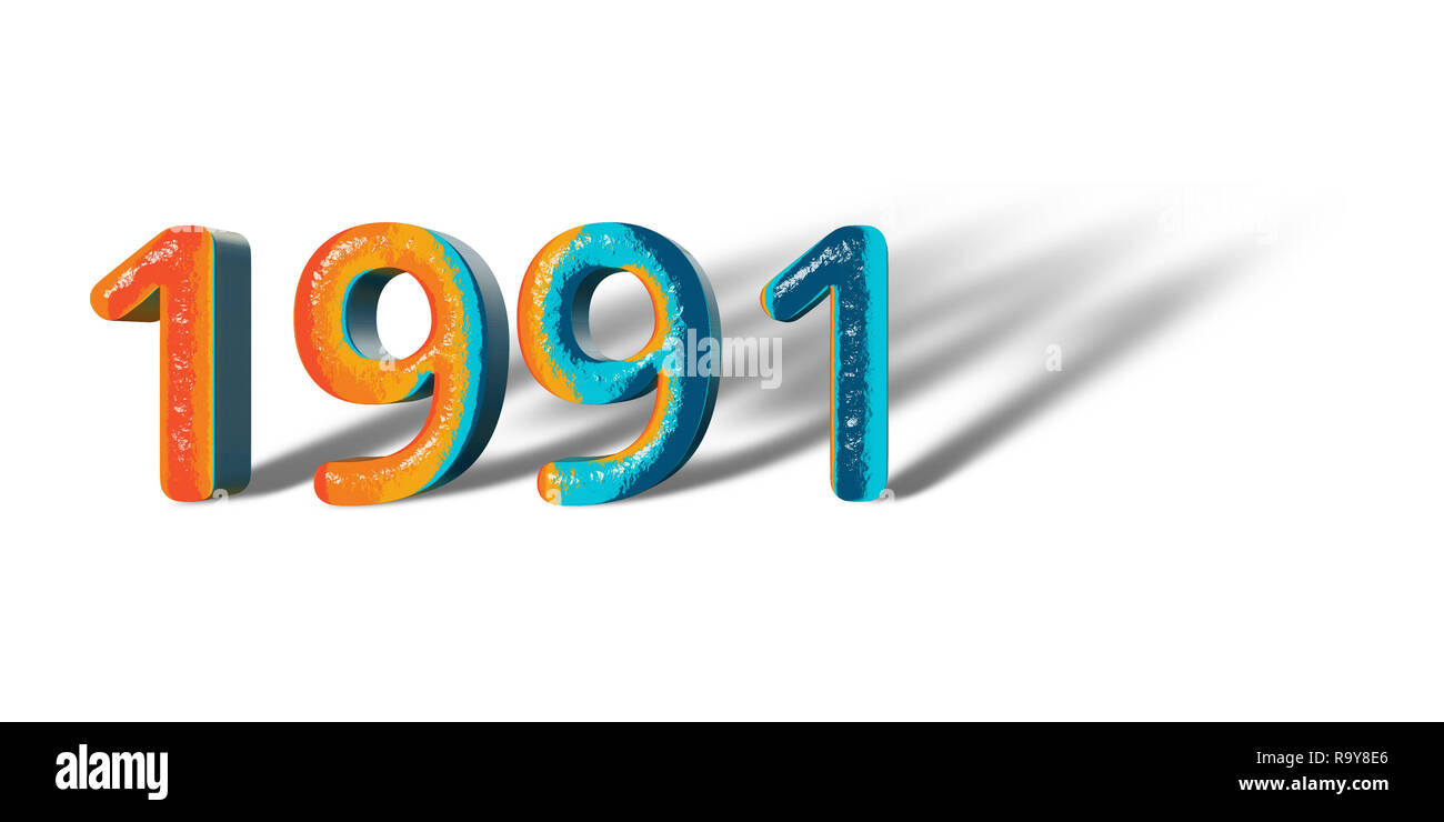 Numéro 3D Année 1991 couleurs d'espoir joyeux et fond blanc Banque D'Images