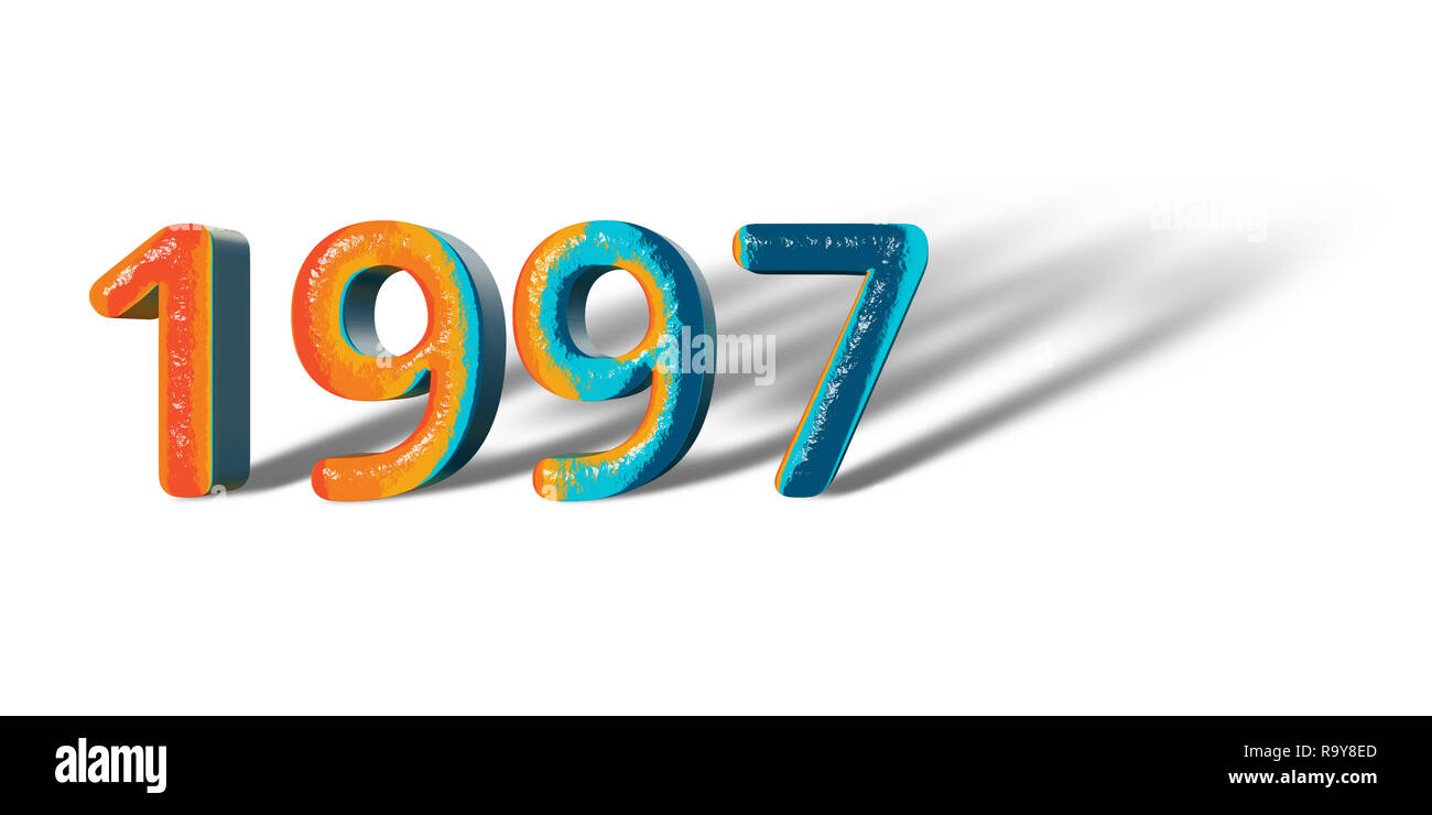 Numéro 3D Année 1997 couleurs d'espoir joyeux et fond blanc Banque D'Images