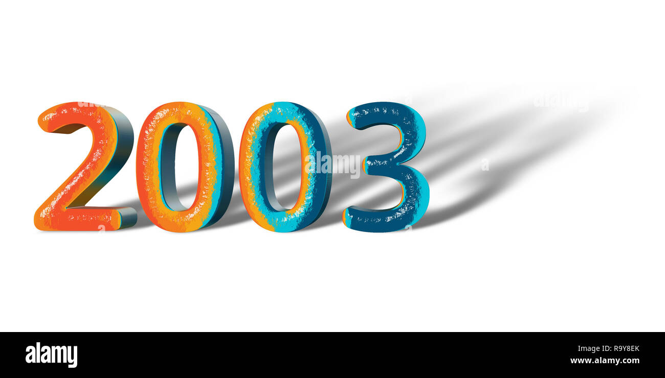 Numéro 3D Année 2003 couleurs d'espoir joyeux et fond blanc Banque D'Images