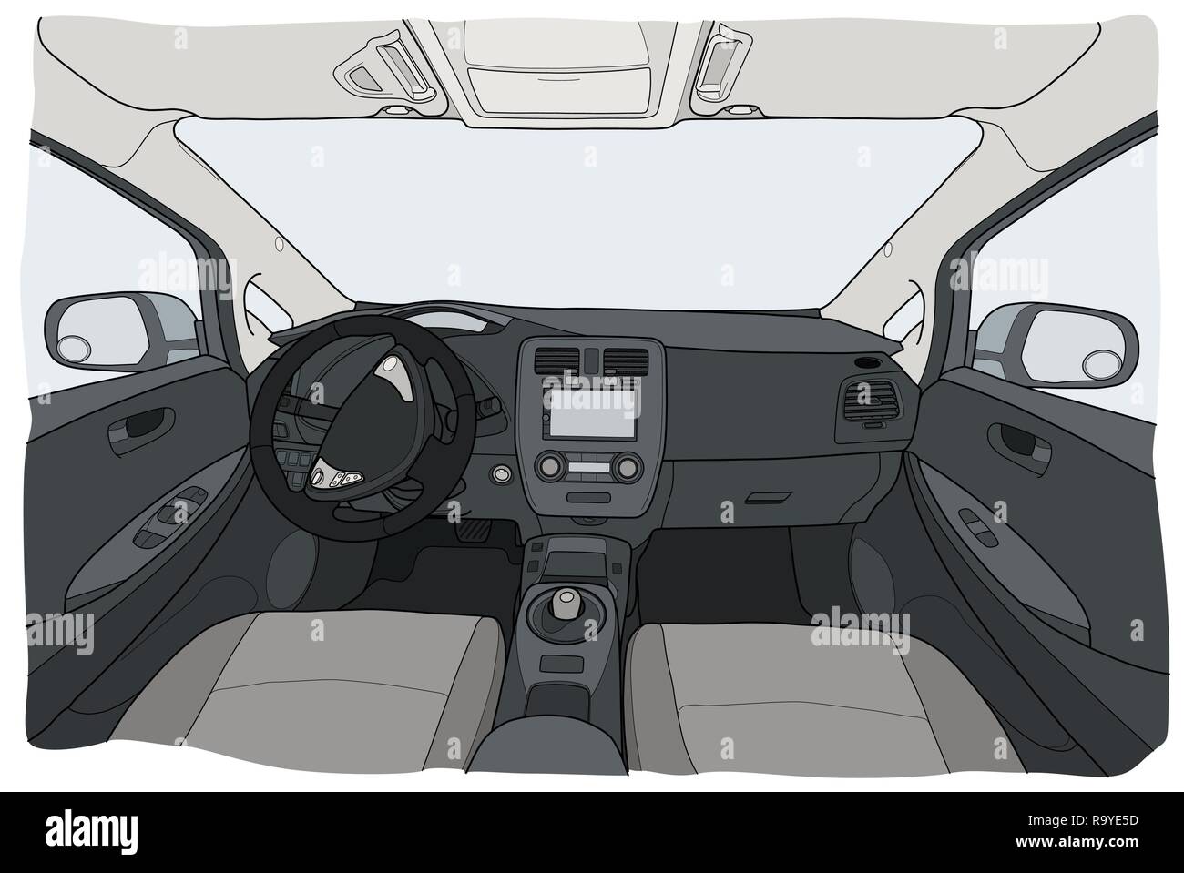 Vue intérieure d'electrocar avec boîte de vitesses automatique Illustration de Vecteur