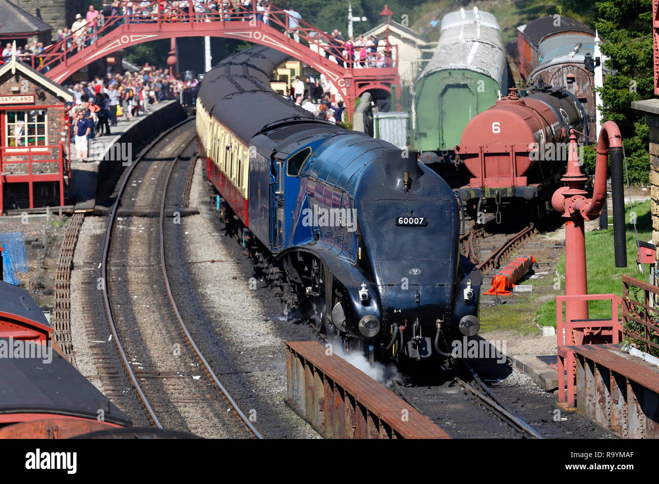 Sir Nigel Gresley 60007 Locomotive à vapeur sur le North Yorkshire Moors Railway à Goathland. Banque D'Images