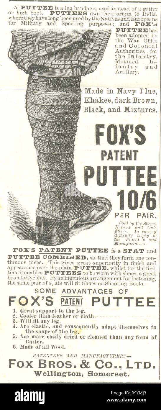 Publicité pour Fox's Patent Puttee 1898 Banque D'Images